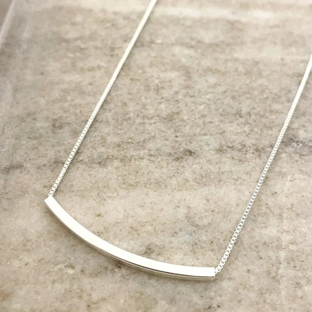 925 Sterling Silver Bar Necklace Curve Bar Necklace Dainty Minimalist Necklace